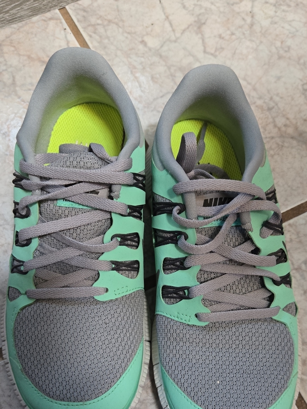 Nike Kids Mint and Gray Sneakers with Neon Yellow Insole